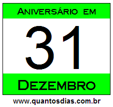 Contagem Regressiva Para Aniversário de Quem Nasceu em 31 de Dezembro Quantos Dias Para Aniversário Quem Nasceu em 31 de Dezembro