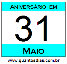 Contagem Regressiva Para Aniversário de Quem Nasceu em 31 de Maio Quantos Dias Para Aniversário Quem Nasceu em 31 de Maio